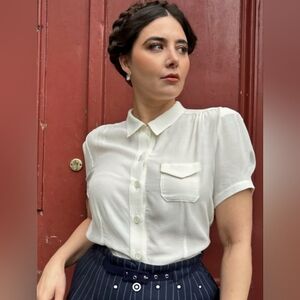 The House of Foxy 1940's 'Gloria' Blouse Ivory UK18 US14